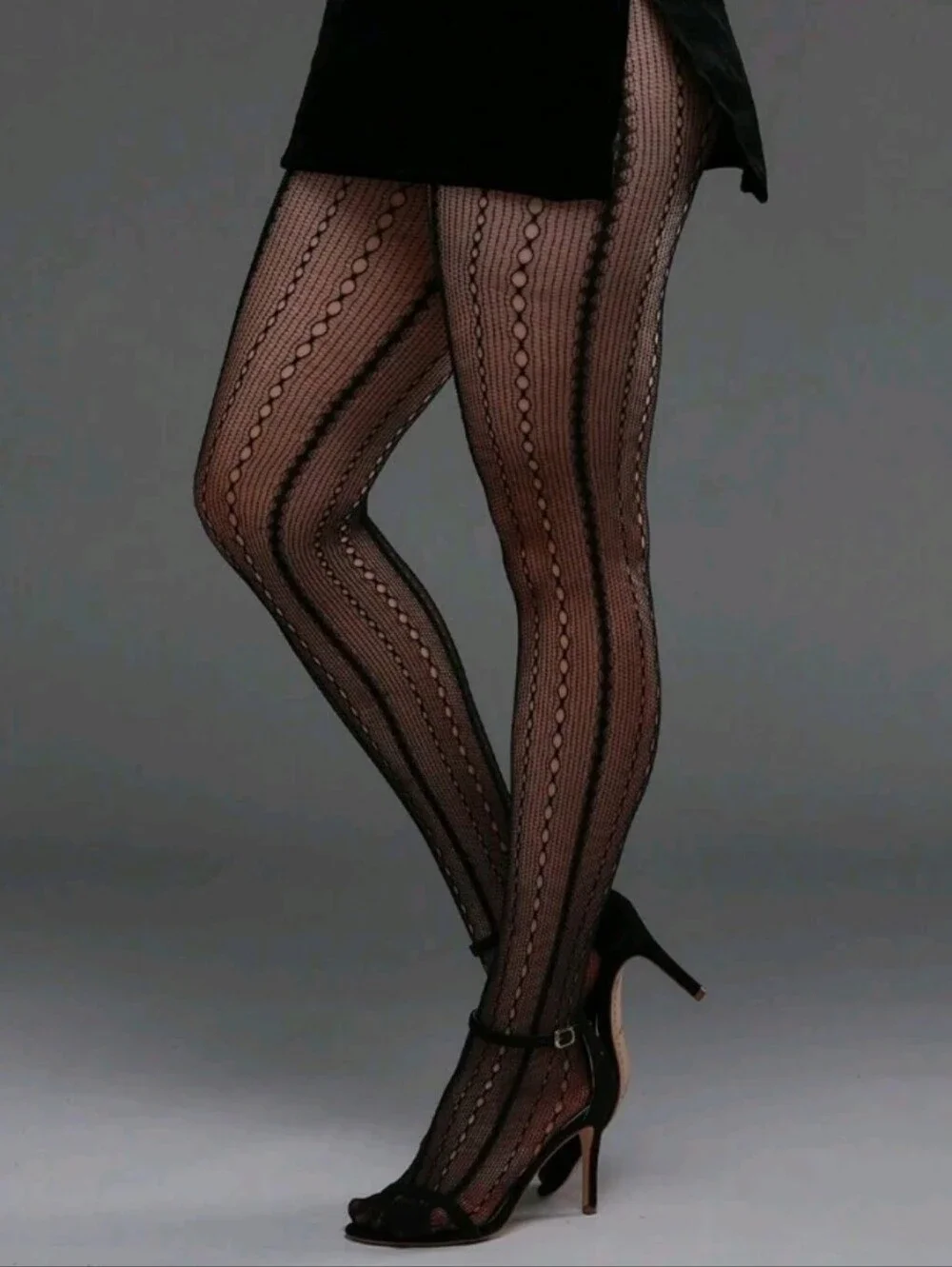 NWT, Black Patterned Fishnet Tights, One Size